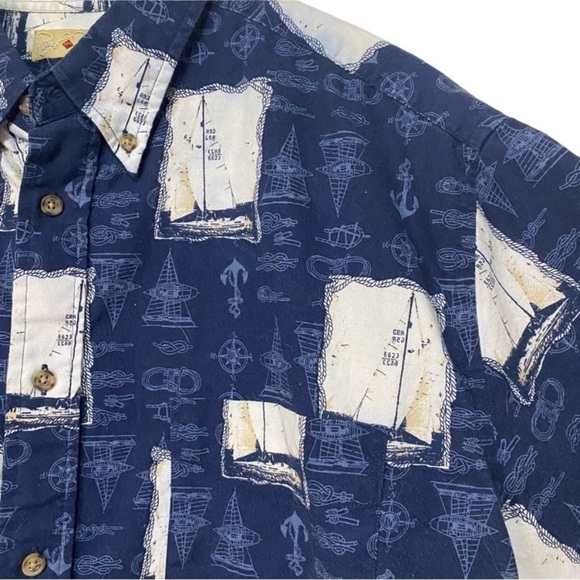 Men’s Royal Palm blue nautical sail boat print short sleeve button down shirt XL - Picture 2 of 4